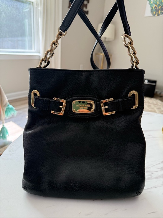 Michael Kors Handbags - Michael Kors Black Leather Shoulder Bag with Gold-Tone Chain Straps